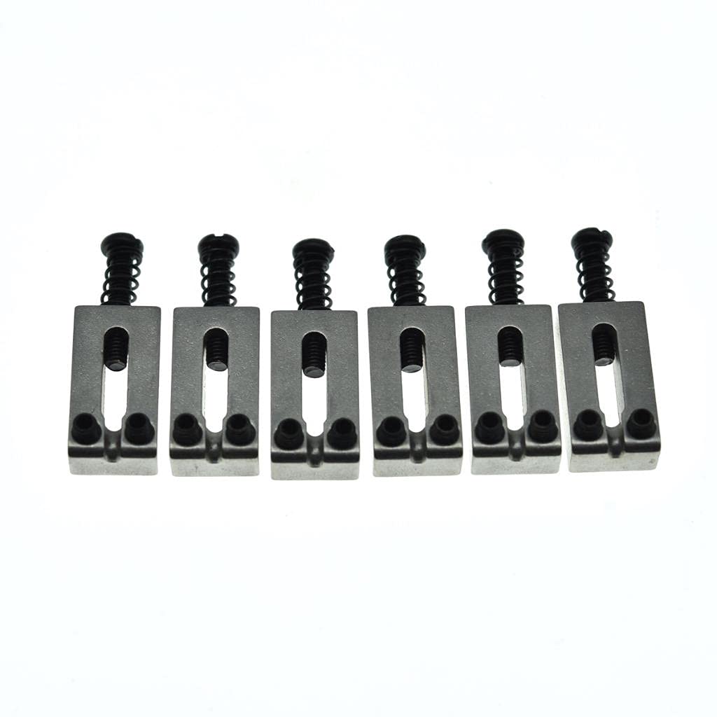 KAISH Set of 6 Stainless Steel Saddles Electric Guitar Bridge Saddle 10.5mm with Black Screws for Strat Tele Guitars